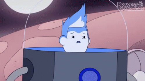 a cartoon character from bravest warriors is sitting in a bucket