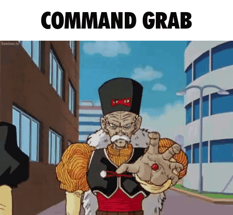 A Cartoon Character From Dragon Ball Z Is Holding A Red Object In His Hand And Says Command Grab . GIF