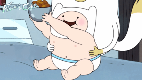 A Cartoon Character From Finn And Cake Is Holding A Bowl GIF