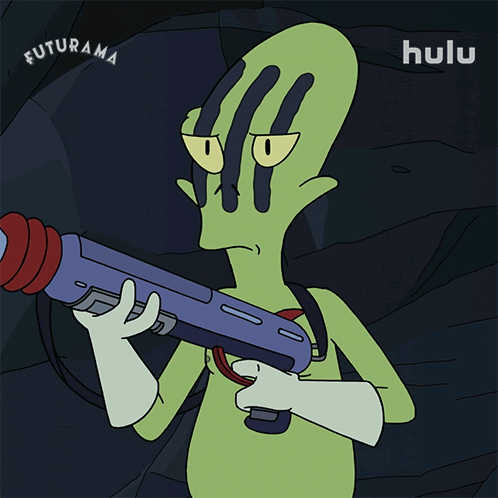 Futurama Character Holding Gun GIF