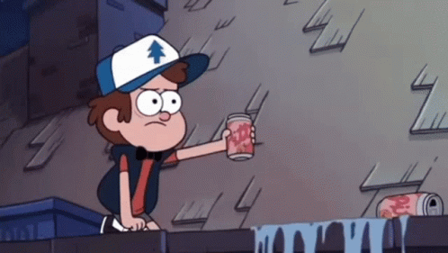 A Cartoon Character From Gravity Falls Is Holding A Can Of Soda . GIF