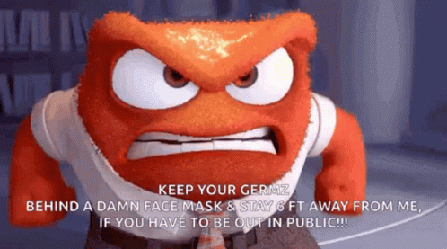 A Cartoon Character From Inside Out Is Angry And Says To Keep Your Germz GIF