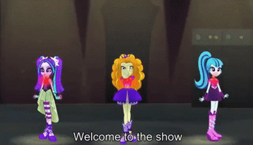 A Cartoon Character From My Little Pony Equestria Girls Is Holding A Heart And Saying `` Welcome To The Show '' . GIF