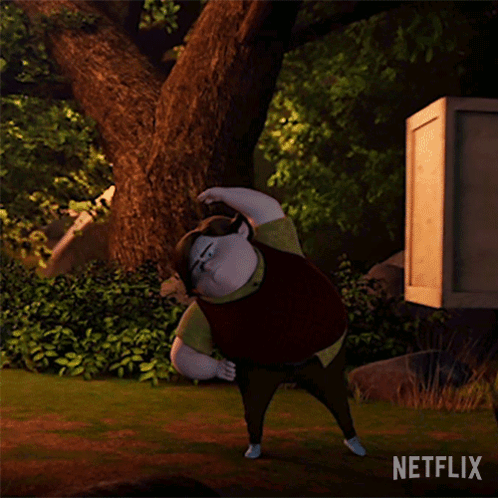 A Cartoon Character From Netflix Is Doing A Stretching Routine GIF
