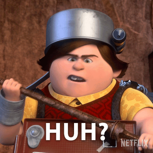 A Cartoon Character From Netflix Is Holding A Stick And Asking " Huh " GIF