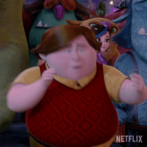 A Cartoon Character From Netflix Stands In Front Of A Group Of Monsters GIF