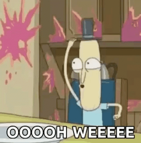 A Cartoon Character From Rick And Morty Is Standing In A Kitchen Holding A Bottle . GIF
