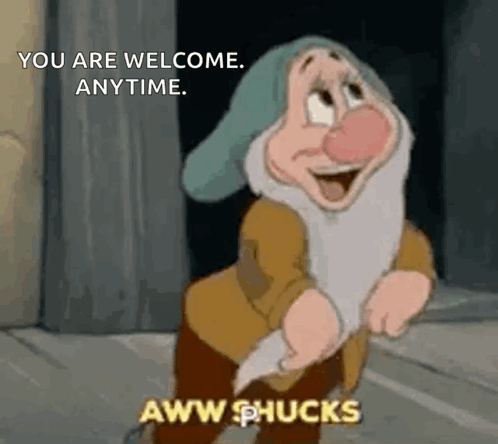 A Cartoon Character From Snow White And The Seven Dwarfs Is Saying You Are Welcome . GIF