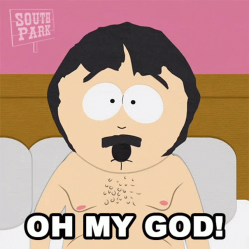 A Cartoon Character From South Park Has A Mustache And Says " Oh My God " GIF
