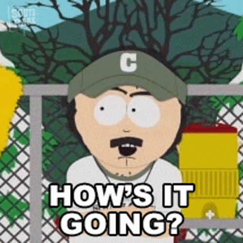 A Cartoon Character From South Park Is Asking How 'S It Going ? GIF
