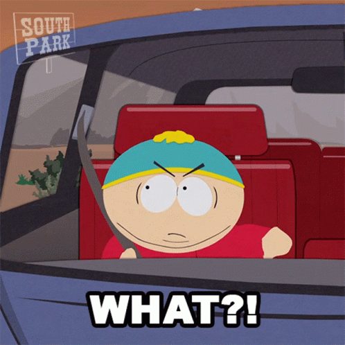 A Cartoon Character From South Park Is Driving A Car And Says What ? GIF