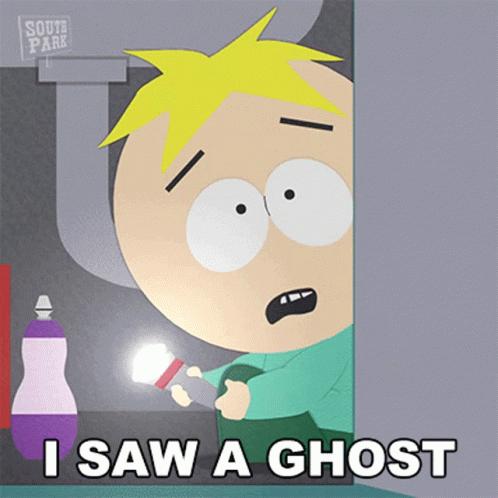 A Cartoon Character From South Park Is Holding A Flashlight And Saying I Saw A Ghost GIF