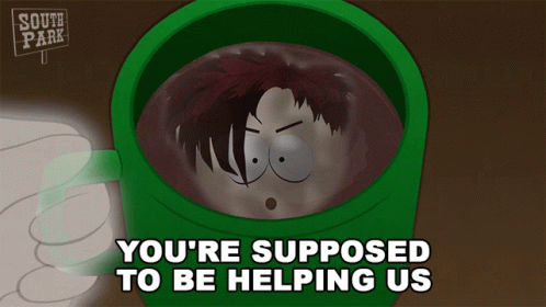A Cartoon Character From South Park Is In A Green Mug Of Hot Chocolate GIF