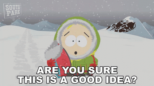 A Cartoon Character From South Park Is In The Snow And Says " Are You Sure This Is A Good Idea " GIF