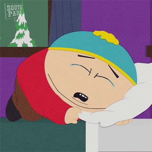 A Cartoon Character From South Park Is Laying Down With His Eyes Closed GIF