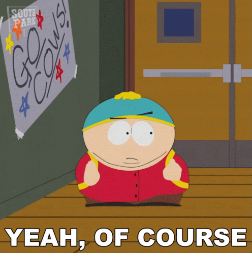 A Cartoon Character From South Park Is Sitting In Front Of A Sign That Says " Go Cows " GIF