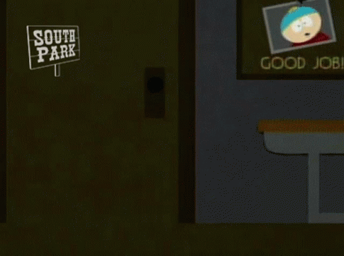 A Cartoon Character From South Park Is Standing In Front Of A Sign That Says `` Hello ? '' GIF