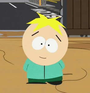 A Cartoon Character From South Park Is Standing In Front Of A Street With A No Parking Sign . GIF
