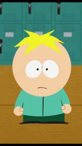 A Cartoon Character From South Park Is Standing In Front Of Lockers With A Sad Look On His Face GIF