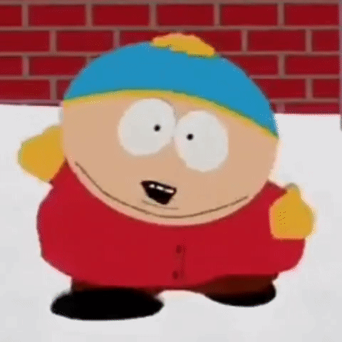 A Cartoon Character From South Park Is Standing In The Snow And Smiling . GIF