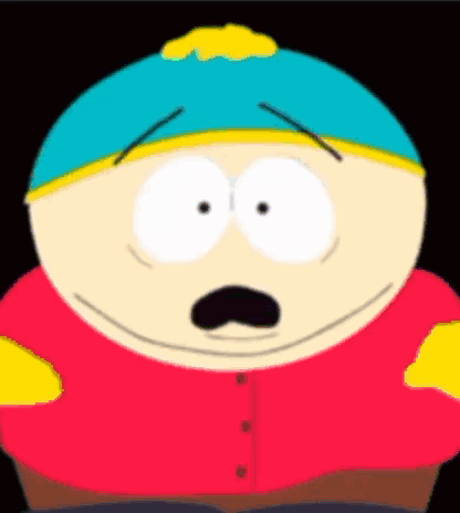 A Cartoon Character From South Park Is Wearing A Red Shirt And A Blue Hat . GIF