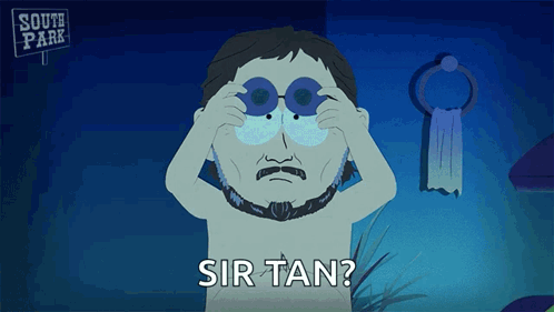 A Cartoon Character From South Park Is Wearing Binoculars And Asking " Sir Tan " GIF