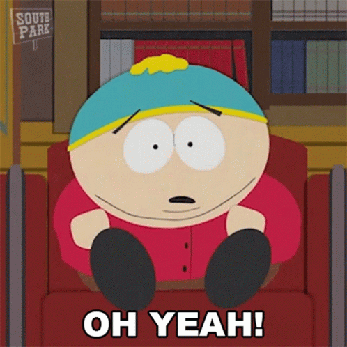 A Cartoon Character From South Park Sits In A Chair And Says " Oh Yeah " GIF