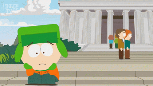 A Cartoon Character From South Park Sits On A Set Of Steps GIF