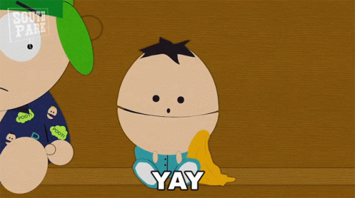 A Cartoon Character From South Park Sitting On A Table GIF