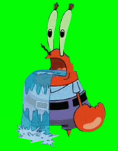 a cartoon character from spongebob squarepants is drinking water from a cup .