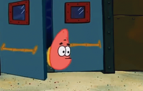 A Cartoon Character From Spongebob Squarepants Is Peeking Out Of A Door . GIF