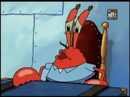 A Cartoon Character From Spongebob Squarepants Is Sitting In A Chair With His Mouth Wide Open GIF