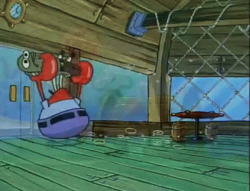 A Cartoon Character From Spongebob Squarepants Is Standing In Front Of A Glass Door Holding His Arms Up . GIF