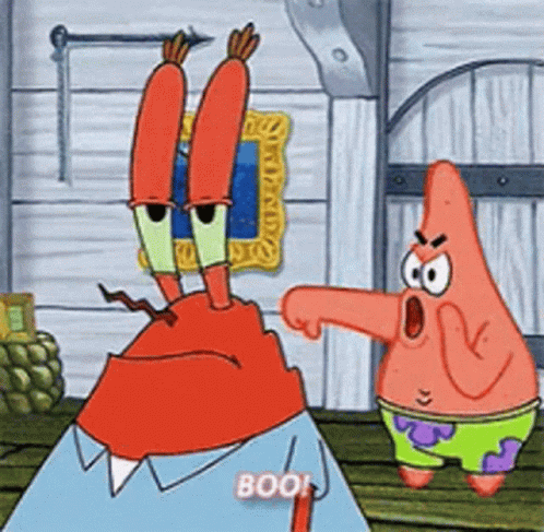 A Cartoon Character From Spongebob Squarepants Is Standing Next To Patrick Star . GIF