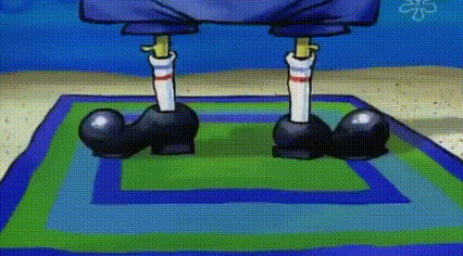 A Cartoon Character From Spongebob Squarepants Is Standing On A Rug With His Legs Crossed . GIF
