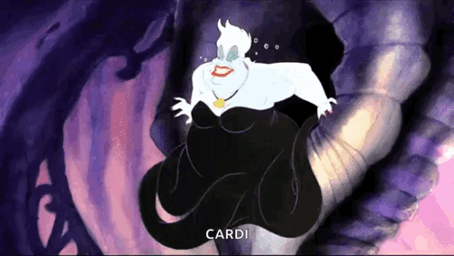 A Cartoon Character From The Little Mermaid Is Being Held By A Hand And Says Cardi . GIF