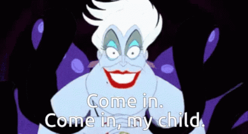 A Cartoon Character From The Little Mermaid Is Smiling And Says Come In Come In My Child GIF