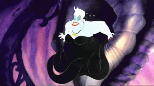A Cartoon Character From The Little Mermaid Is Standing Next To A Purple Object . GIF