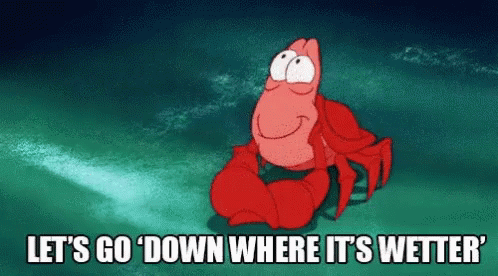 A Cartoon Character From The Little Mermaid Says Let 'S Go Down Where It 'S Wetter ' GIF