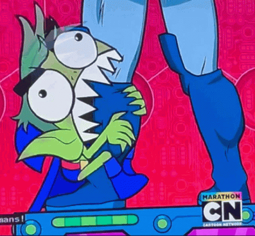 A Cartoon Character From The Marathon Cartoon Network Is Holding Another Character GIF