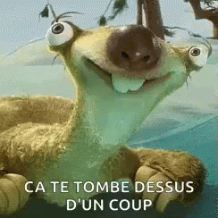 A Cartoon Character From The Movie Ice Age Is Smiling While Laying In The Water . GIF