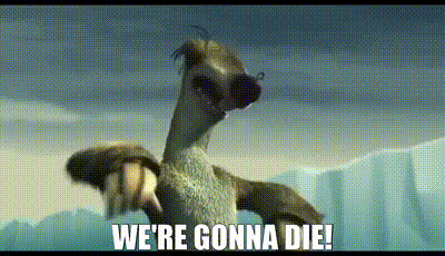 A Cartoon Character From The Movie Ice Age Is Standing On Top Of A Pile Of Ice . GIF