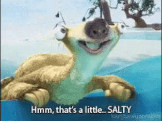 A Cartoon Character From The Movie Ice Age Is Swimming In The Water And Saying Hmm That 'S A Little Salty . GIF