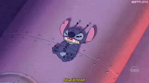 A Cartoon Character From The Movie Lilo And Stitch Is Laying On A Purple Pipe . GIF