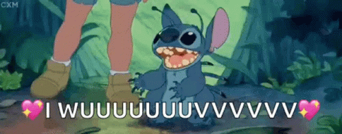 A Cartoon Character From The Movie Lilo And Stitch Is Standing Next To A Girl And Laughing . GIF