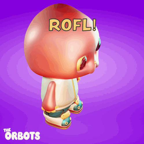 A Cartoon Character From The Orbots Says Rofl On A Purple Background GIF
