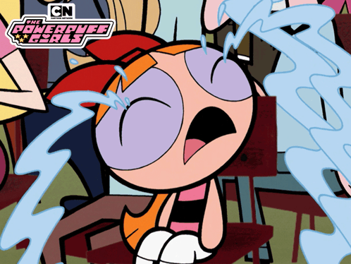 A Cartoon Character From The Powerpuff Girls Is Crying With Tears Coming Out Of Her Eyes GIF