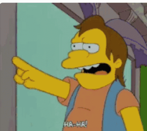 A Cartoon Character From The Simpsons Is Pointing At Something And Saying Ha-Ha . GIF
