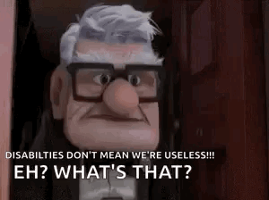 A Cartoon Character From Up Is Standing In A Doorway And Says `` What 'S That '' . GIF