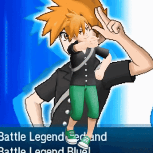 a cartoon character giving a peace sign in front of a blue background that says battle legend and battle legend blue